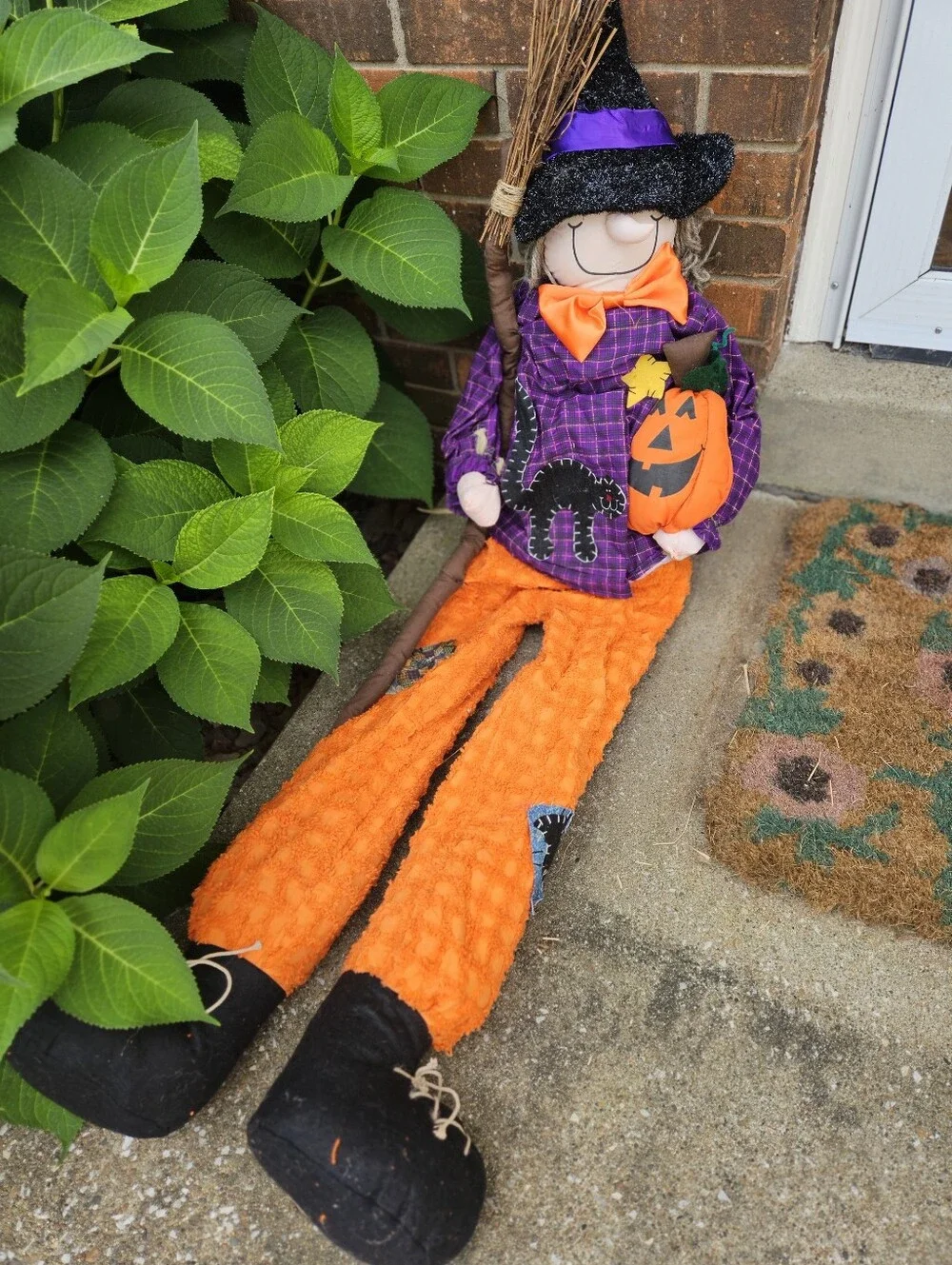 vintage Helga Witch porch sitter Broom adjustable floppy purple orange large